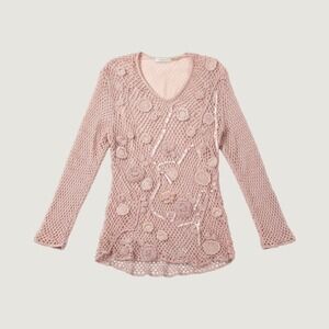 M. Nicole Crochet Floral Top Women Medium Pink Long Sleeve Boho Vintage